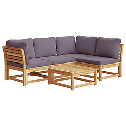 vidaXL Salon de jardin avec coussins 5 pcs Bois d'acacia solide