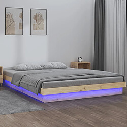 Maison Chic Cadre/structure de lit à LED pour adulte - Lit Moderne Chambre 135x190 cm double bois massif -MN67170