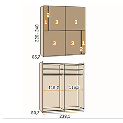 Inside 75 Armoire 2 portes coulissantes Noa 238,1x220 caisse Polar façade Essence Cobalto Laquée Blanco Laquée