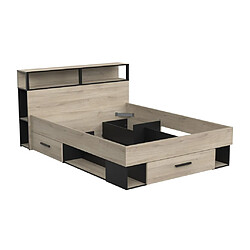 Acheter Vente-Unique Lit avec rangements 140 x 190 cm - Coloris : Naturel et noir - NOALIA