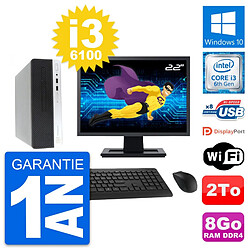 PC HP ProDesk 400 G4 SFF Ecran 22" i3-6100 RAM 8Go Disque 2To Windows 10 Wifi - Occasion