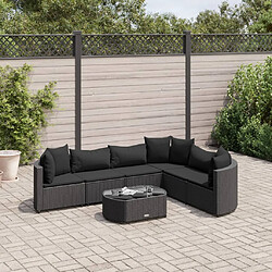 vidaXL Salon de jardin 7 pcs avec coussins noir résine tressée