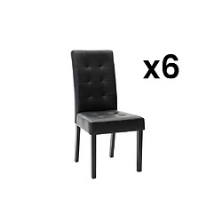 Vente-Unique Lot de 6 chaises VILLOSA - Simili noir & pieds bois noir 