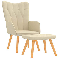 vidaXL Chaise de relaxation avec tabouret Crème Tissu