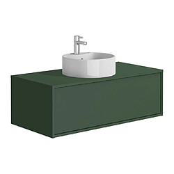 Vente-Unique Meuble de salle de bain suspendu vert mat avec simple vasque ronde - 94 cm - TEANA II