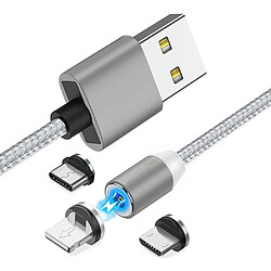 Avizar Câble USB vers iPhone iPad iPod/USB-C/Micro-USB Magnétique Charge Synchro Argent