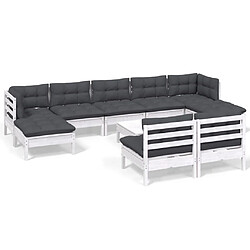 Maison Chic Salon de jardin 10 pcs + coussins - Mobilier/Meubles de jardin - Table et chaises d'extérieur blanc bois de pin -MN31603