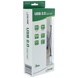 NEDIS Câble spiral InLine® Micro-USB 2.0, fiche USB-A à fiche Micro-B, noir / alu, flexible, 3 m