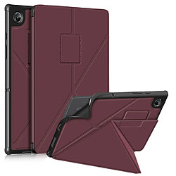 Coque en TPU + PU fonction réveil/veille automatique avec support rouge vin pour votre Samsung Galaxy Tab A8 10.5 (2021)