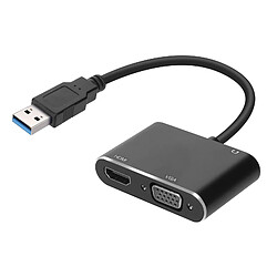 Avizar Adaptateur Hub USB vers HDMI VGA Femelle Entrée Jack 3.5mm Full HD 1080P Noir