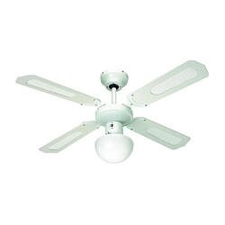 FARELEK - BALI O 107 cm - Ventilateur de plafond reversible, 4 pales blanches / cannees blanches + eclairage - 112420