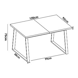 Avis Pegane Table à manger extensible en bois coloris chêne avec pieds en métal noir - Longueur 120-160 x Profondeur 90 x Hauteur 75 cm