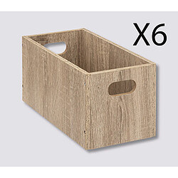 Pegane Lot de 6 boites de rangement, paniers de rangement en bois coloris naturel - Longueur 15 x Profondeur 31 x Hauteur 15 cm