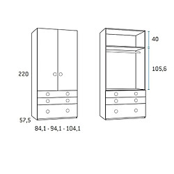 Inside 75 Armoire 2 portes 2 tiroirs 1 caisson 84,1 x 57,5 x 220 cm