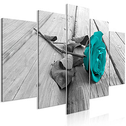 Artgeist Tableau - Rose on Wood (5 Parts) Wide Turquoise [100x50]