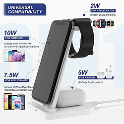 Chrono Chargeur sans fil 3 en 1, station de charge sans fil QI rapide Station d'accueil compatible avec iPhone 12/12 Pro Max/11/X/XS Max/10/9/8 Plus QI Android Phone AirPods 2/Pro Apple Watch 2/3/4/ 5/6/SE,(blanc)