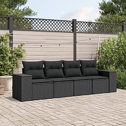 Maison Chic Salon de jardin 4 pcs avec coussins | Ensemble de Table et chaises | Mobilier d'Extérieur noir résine tressée -GKD87395