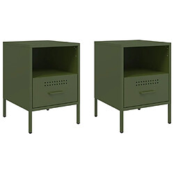 vidaXL Tables de chevet 2 pcs vert olive 36x39x50,5 cm acier