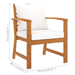 vidaXL Chaises de jardin lot de 2 et coussin crème Bois acacia massif pas cher