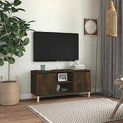 vidaXL Meuble TV avec pieds en bois solide Chêne fumé 103,5x35x50 cm