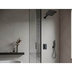 Vente-Unique Ensemble de douche encastrable avec mitigeur thermostatique et support mural fixe - Noir mat - TEREK