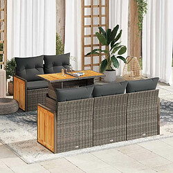 vidaXL Salon de jardin avec coussins 6 pcs gris résine tressée acacia