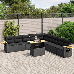 vidaXL Salon de jardin 11 pcs avec coussins noir résine tressée