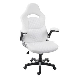 Decoshop26 Fauteuil chaise de bureau pivotante hauteur réglable mécanisme à bascule synthétique blanc 04_0001855