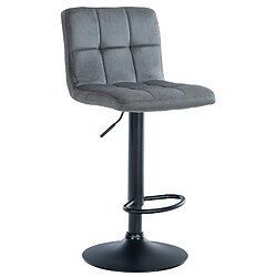 Decoshop26 Tabouret de bar chaise haute x 1 avec coutures décoratives carrées assise en velours gris foncé pieds en métal noir 10_0005331