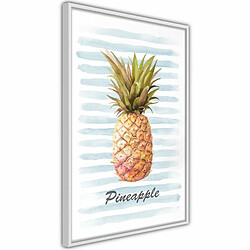 Paris Prix Affiche Murale Encadrée Pineapple on Striped Background 20 x 30 cm Blanc