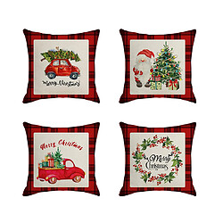 P35 4PCS 45 * 45cm Santa Claus + Cadeau Pattern Taie d'oreiller en lin imprimé Canapé-lit Coussin de coussin d'oreiller