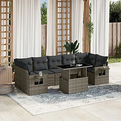 vidaXL Salon de jardin 8 pcs avec coussins gris résine tressée