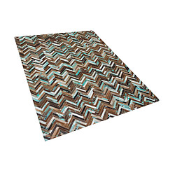 Avis Beliani Tapis patchwork marron beige et bleu en cuir 160 x 230 cm AMASYA