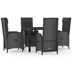 vidaXL Ensemble à manger de jardin coussins 5pcs Noir Résine tressée