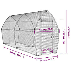 vidaXL Cage pour poules argenté 400x105x182 cm acier galvanisé pas cher