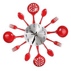 Horloge murale cuisine 3d cuisine cuillère fourchette horloge murale paroi murale salle rouge