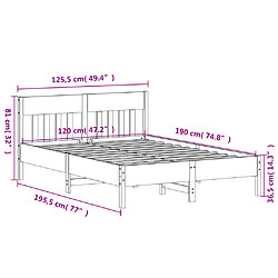 Vidaxl Cadre de lit avec tête de lit blanc 120x190 cm bois pin massif pas cher