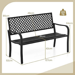 Helloshop26 Banc de jardin chaise de patio en métal pour 2 personnes avec dossier ajouré & siège à lattes banc moderne de 127 cm de long noir 20_0007797 pas cher