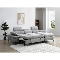 Avis Vente-Unique Canapé d'angle droit convertible en tissu texturé avec coffre de rangement gris MORAVA