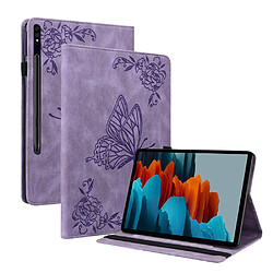 Etui en PU motif papillon et fleur avec support et porte-carte violet pour votre Samsung Galaxy Tab S8