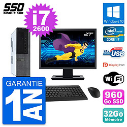 PC Dell 990 DT Ecran 27" Intel Core i7-2600 RAM 32Go SSD 960Go Windows 10 Wifi - Occasion