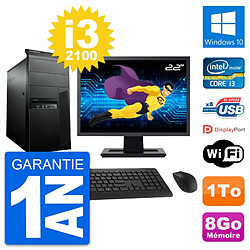 PC Tour Lenovo M91p Ecran 22" Core i3-2100 RAM 8Go Disque 1To Windows 10 Wifi - Occasion