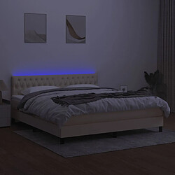 Acheter Maison Chic Lit adulte- Lit + matelas,Sommier à lattes de lit avec matelas LED Crème 160x200 cm Tissu -GKD48710