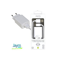 Jaym Pack Chargeur Secteur 1 USB 2.4A - 1,5 mètres + Câble USB vers Micro-USB S - Collection POP - Blanc