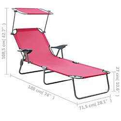 vidaXL Chaise longue avec auvent acier rose pas cher