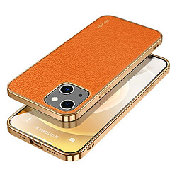 Sulada Coque en TPU + PU anti-rayures, texture litchi légère, électroplaqué orange pour votre Apple iPhone 13 6.1 pouces