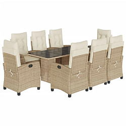 vidaXL Ensemble à manger de jardin et coussins 9 pcs beige Poly rotin