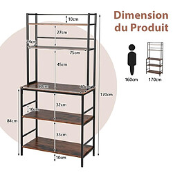 Helloshop26 Étagère desserte de cuisine 5 niveaux support pour four à micro-ondes avec pieds antidérapants réglables style industriel marron 20_0005344