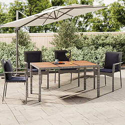 vidaXL Table de jardin et dessus en bois Gris Résine tressée et acacia