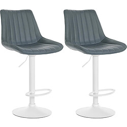 Decoshop26 Lot de 2 tabourets de bar réglable en hauteur pivotant à 360° assise en PVC gris couture verticale pied métal blanc 10_0004424